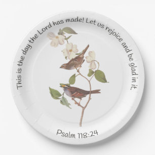 Assiettes En Carton Psaume 118:24 Bible Verse et Sparrow Pair