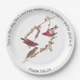 Assiettes En Carton Psaume 118:24 et Trois Oiseaux Rouges Classic Roun