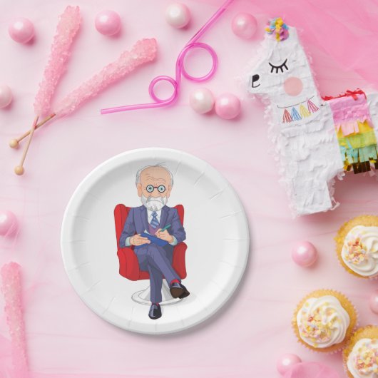 Assiettes En Carton Psychologue en costume avec Bloc-notes assis (Fête)