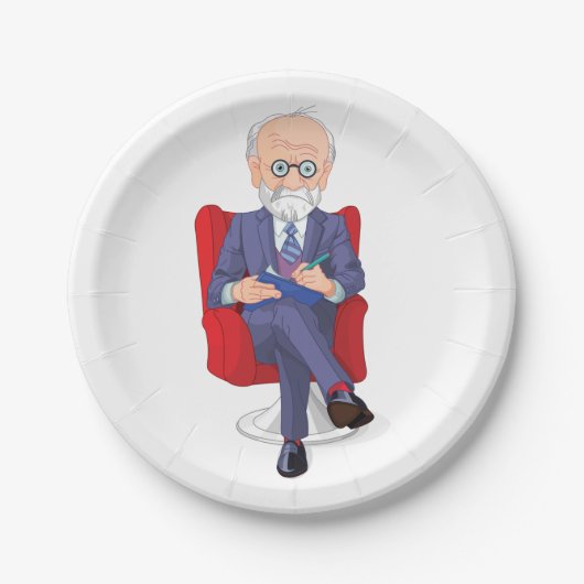 Assiettes En Carton Psychologue en costume avec Bloc-notes assis (Devant)