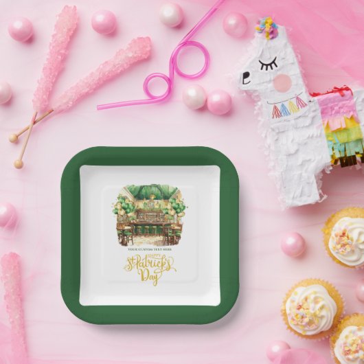 Assiettes En Carton Pub St. Patrick's Day Personnalisé Aquarelle (Fête)