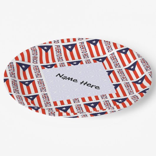 Assiettes En Carton Puerto Rico and Puerto Rican Flag Tiled Your Name (Angle)