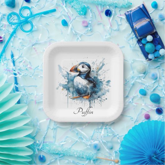 Assiettes En Carton Puffin Splash, personnalisé (Fête)