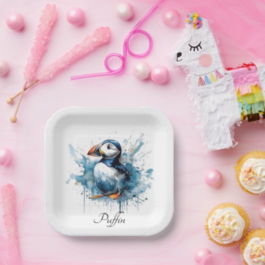 Assiettes En Carton Puffin Splash, personnalisé (Fête)