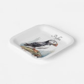 Assiettes En Carton Puffin sur une aquarelle rocheuse, personnalisé (Angulaire)