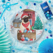 Assiettes En Carton Pug Dog In snow Christmas Dog House (Fête)