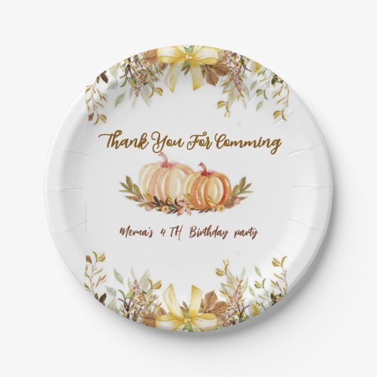 Assiettes En Carton pumpkin  Birthday Invitation Editable Digital Down (Devant)