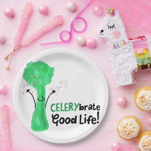 Assiettes En Carton Pun Celery positif - Celerybrate Bonne vie (Fête)