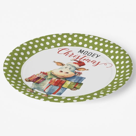 Assiettes En Carton Pun de vache de Noël (Angle)