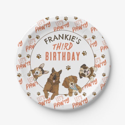 Assiettes En Carton Puppy Paw-ty fête d'anniversaire (Devant)