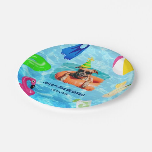 Assiettes En Carton Puppy Pawty Anniversaire Chien Pool Party (Angle)