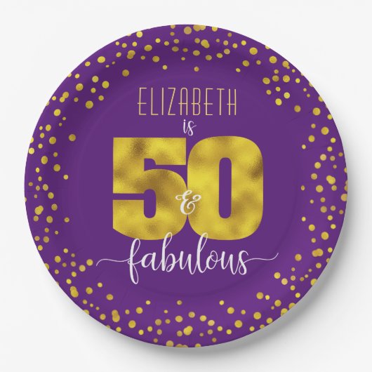 Assiettes En Carton Purple 50 et fabuleux foil d'anniversaire en feuil (Devant)