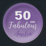 Assiettes En Carton Purple 50 et Fabulous 50th Birthday Party<br><div class="desc">Purple 50 et Fabulous 50th Birthday Party Papier Plaques. Excellentes assiettes pour la fête du 50e anniversaire avec une citation inspirante 50 et fabuleux. L'arrière - plan est violet vif et le texte est en blanc. Personnalisez les assiettes avec votre photo, votre nom et votre numéro d'âge, et fabriquez vos...</div>