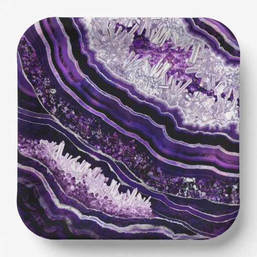 Assiettes En Carton Purple Amethyst Geode and Silver Digital Art (Recto)