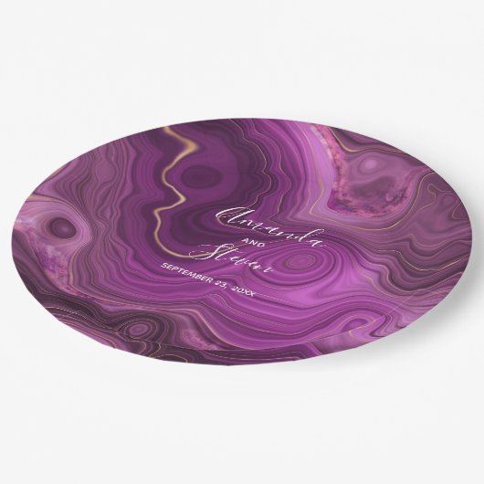 Assiettes En Carton Purple Amethyst & Gold Abstrait Agate Mariage Pape (Angle)