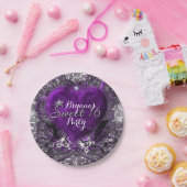 Assiettes En Carton Purple & Argent Coeur Étincelle Douce 16 Partie (Fête)