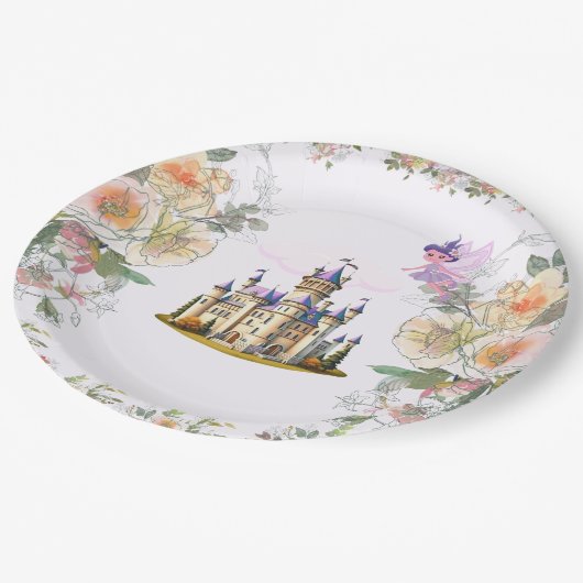 Assiettes En Carton Purple Castle Fairytale Anniversaire Thème avec Fa (Angle)