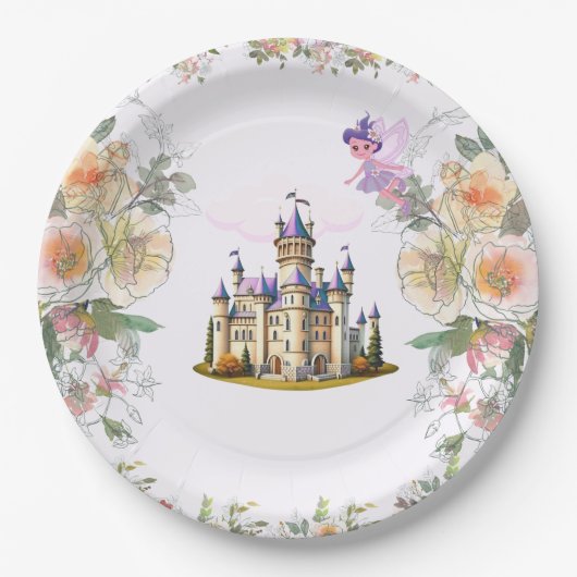 Assiettes En Carton Purple Castle Fairytale Anniversaire Thème avec Fa (Devant)