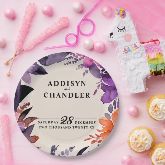 Assiettes En Carton Purple enchanté + Mariage d'Halloween floral orang (Fête)