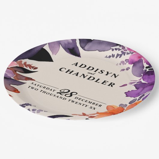 Assiettes En Carton Purple enchanté + Mariage d'Halloween floral orang (Angle)