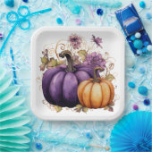 ASSIETTES EN CARTON PURPLE ET ORANGE AUTOMNE CITROUILLES DE L'AUTOMNE (Fête)