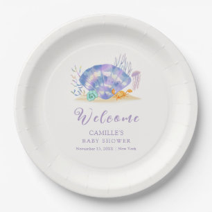 Assiettes En Carton Purple été Sea Pearl Girl Baby shower Bienvenue