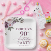 Assiettes En Carton Purple Floral Script 90th Birthday  (Fête)