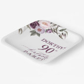 Assiettes En Carton Purple Floral Script 90th Birthday  (Angulaire)