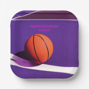 Assiettes En Carton Purple Girls Basketball de fête d'anniversaire