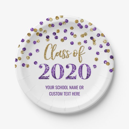 Assiettes En Carton Purple Gold Confetti Graduation 2020 (Devant)