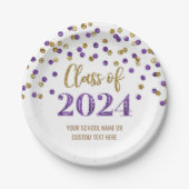 Assiettes En Carton Purple Gold Confetti Graduation 2024 (Devant)