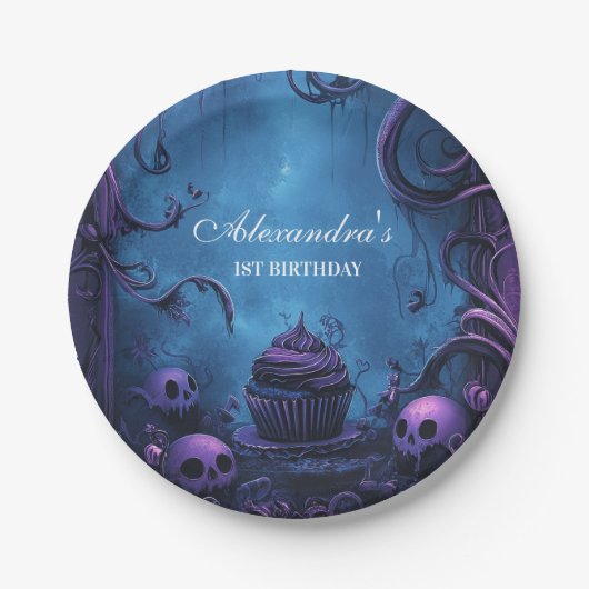 Assiettes En Carton Purple gothique Éffrayant UN Anniversaire (Devant)