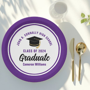 Assiettes En Carton Purple Graduate Personnalisé 2024 Graduation Party