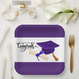 Assiettes En Carton Purple Graduation Cap And Diploma