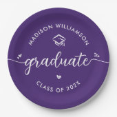 Assiettes En Carton Purple Graduation Script Hearts Cap Icon Modern (Devant)