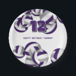Assiettes En Carton purple gray volleyballs kids birthday party<br><div class="desc">This volleyball themed birthday party paper plate is fully customizable and features clusters of purple,  gray and white volleyballs at the top and bottom edges - personalize with your custom text - by katz_d_zynes</div>