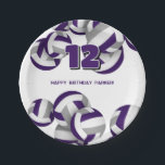Assiettes En Carton purple gray volleyballs kids birthday party<br><div class="desc">This volleyball themed birthday party paper plate is fully customizable and features clusters of purple,  gray and white volleyballs at the top and bottom edges - personalize with your custom text - by katz_d_zynes</div>