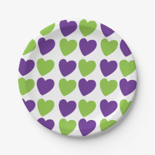 Assiettes En Carton Purple Green Love Hearts Motif Party