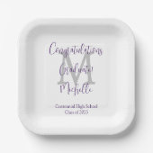 Assiettes En Carton Purple Grey Blanc Monogrammé Parti de Graduation (Recto)