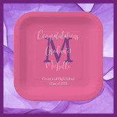Assiettes En Carton Purple Grey Blanc Monogrammé Parti de Graduation