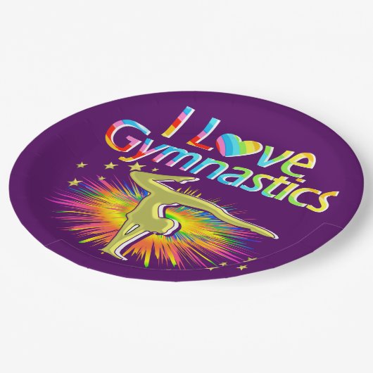 ASSIETTES EN CARTON PURPLE I ADORE GYMNASTICS PURPLE PLAQUES (Angle)