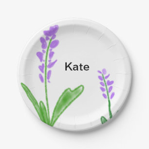 Assiettes En Carton Purple lavande florale aquarelle ajouter nom cu
