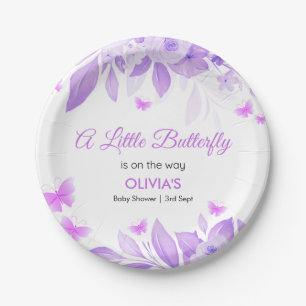 Assiettes En Carton Purple Little Butterfly est sur le Baby shower Way