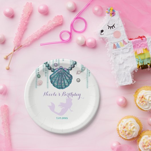 Assiettes En Carton Purple Mermaid Beach Bling Anniversaire fête Perso (Fête)