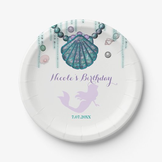 Assiettes En Carton Purple Mermaid Beach Bling Anniversaire fête Perso (Devant)