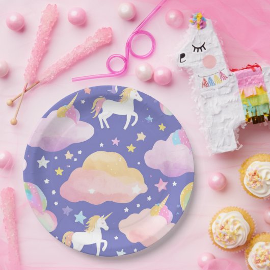 Assiettes En Carton Purple mignon arc-en-ciel licorne anniversaire fil (Fête)