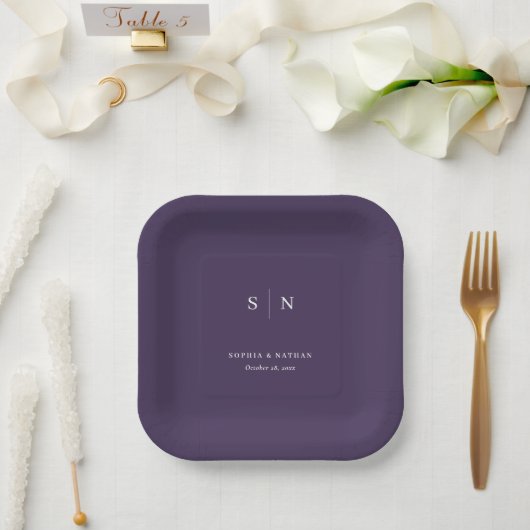 Assiettes En Carton Purple minimal et chic | MARIAGE (Mariage)