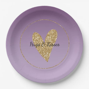 Assiettes En Carton Purple Ombre Gold Parties scintillant Coeur
