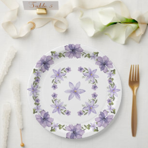 Assiettes En Carton Purple Papillons Aquarelle Fleur sauvage Baby Show