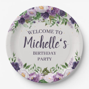 Assiettes En Carton Purple Peonies Floral Femmes's Birthday Bienvenue